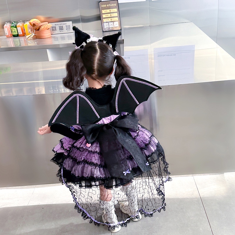Bộ Đầm Hóa Trang halloween Công Chúa Có Cánh Ác Quỷ Nhỏ Phong Cách lolita Mới Cho Bé Gái