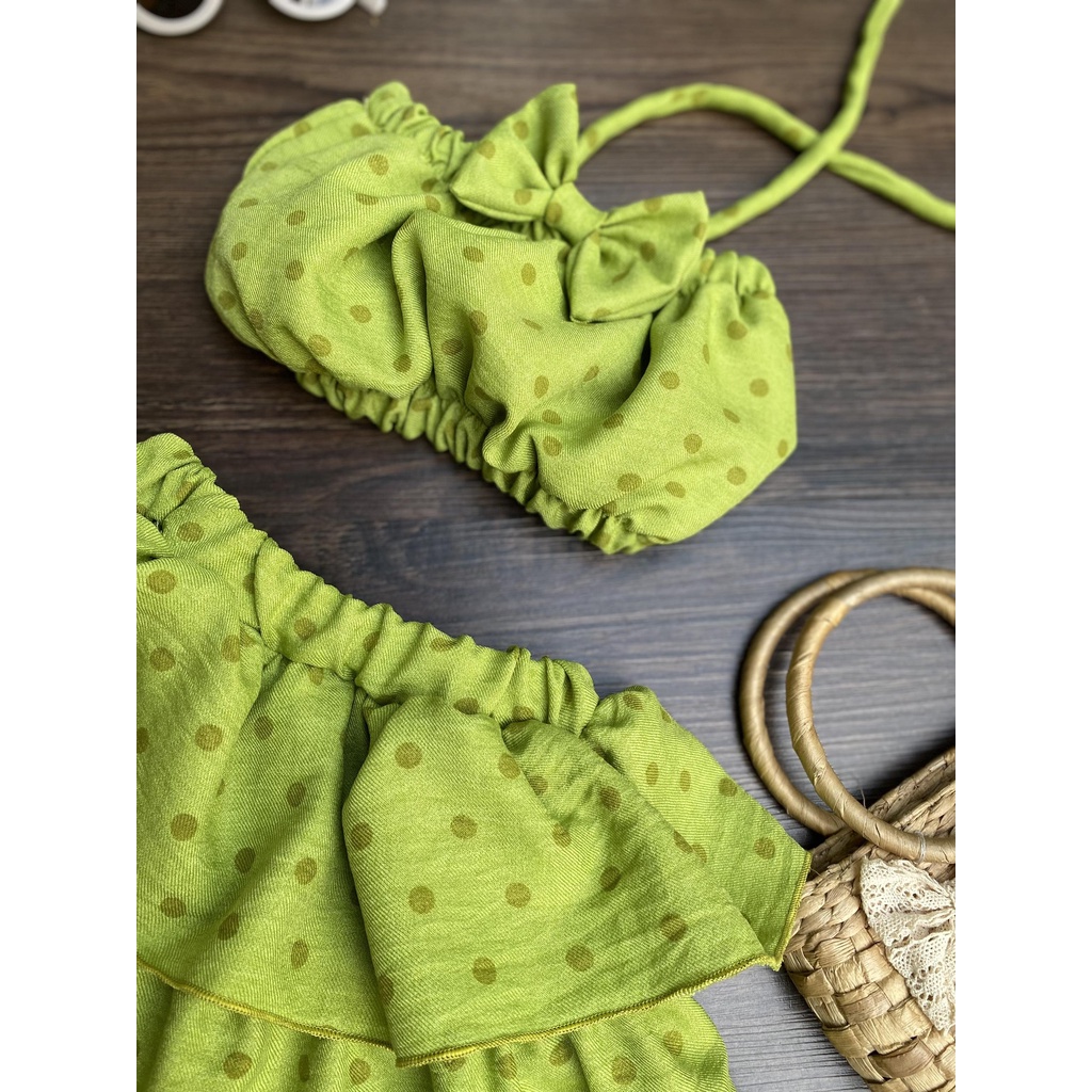 Set áo ống + chân váy màu xanh bi cho bé 8-24kg