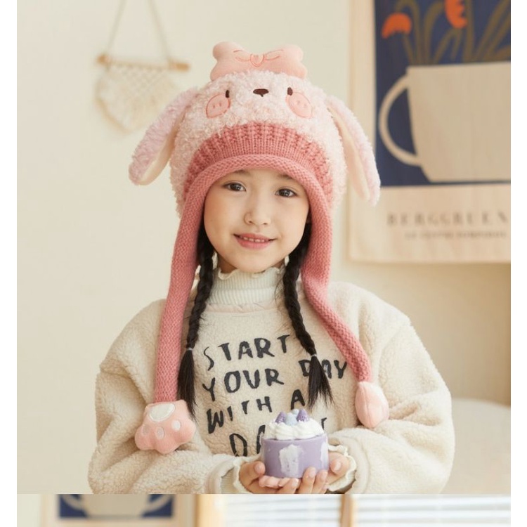 Mũ Trùm Đầu Dày Dặn Giữ Ấm Bảo Vệ Tai Họa Tiết Hoạt Hình Phong Cách Hàn Quốc Thời Trang Thu Đông Cho Bé Trai Và Gái