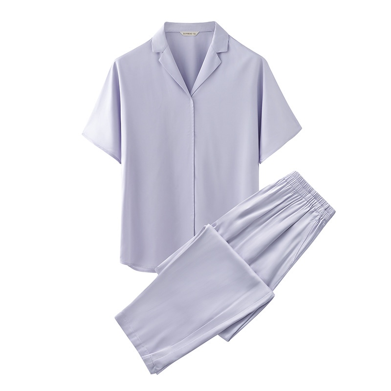 Bộ Đồ Ngủ Bằng Sợi Tre Tay Ngắn Màu Trơn Phong Cách Nhật Bản Thời Trang Mùa Hè Cho Cặp Đôi
