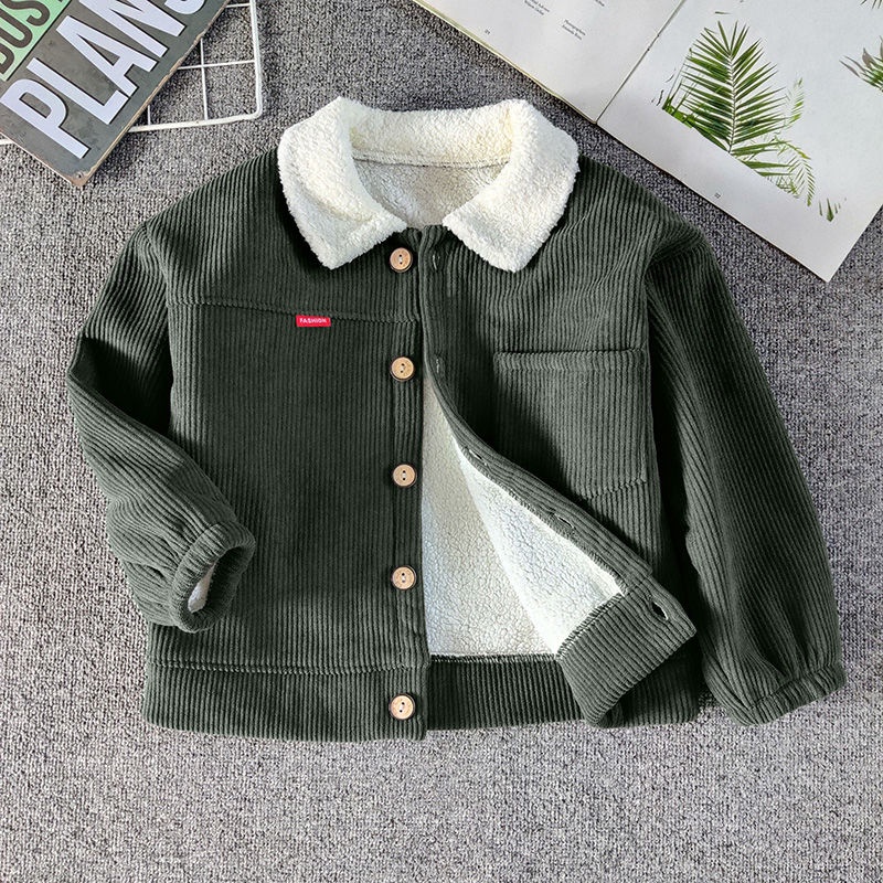 Áo Khoác Nhung Kẻ Một Mảnh In Hoạt Hình Thời Trang Thu Đông Dành Cho Bé Trai Bé Gái