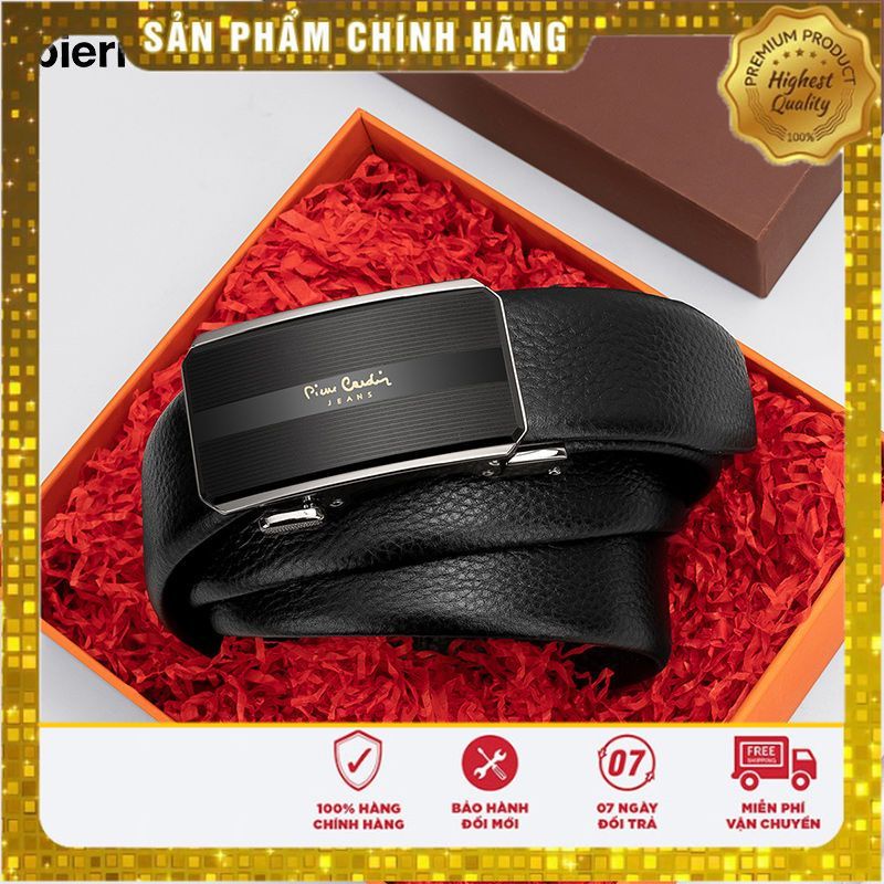 Thắt lưng nam / dây nịt nam da thật Pierre Cardin J2A826Z-981239A chính hãng vân chìm kẻ ngang khoá tự động sang trọng