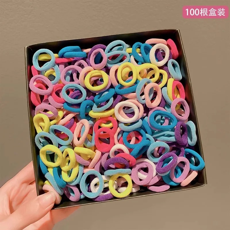 Set 100 Dây Cột Tóc Cao Su Co Giãn Nhiều Màu Sắc Cho Bé Gái