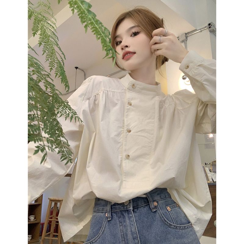 Áo Sơ Mi Cổ Đứng Tay Dài Dáng Rộng Phong Cách Pháp Thời Trang Mùa Thu 2023 Cho Nữ