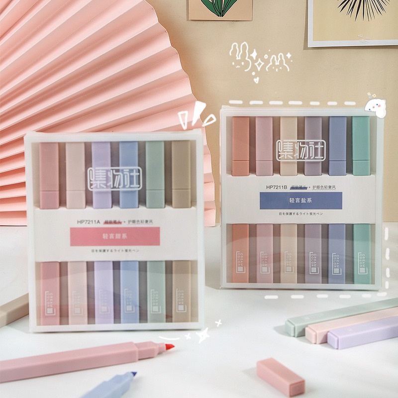 Set bộ 6 Bút Dạ Quang Highlight Đánh Dấu Bút Nhớ màu pastel phong cách morandi