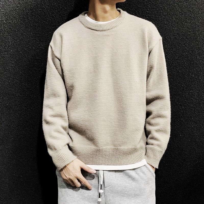 Áo sweater Dệt Kim Tay Dài Dáng Rộng Cổ Tròn Màu Sắc Đơn Giản Phong Cách Nhật Bản Thời Trang Xuân Thu Cho Nam