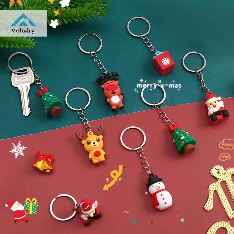 Móc khóa VELISHY thiết kế ông già Noel tuần lộc ggs 3D bằng silicon dễ thương