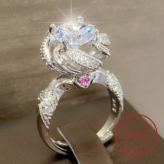 Nhẫn bạc s925 2 carat hình hoa hồng nở kiểu anh quốc