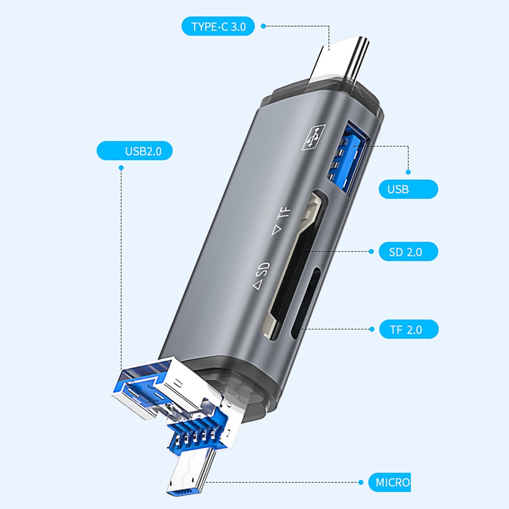 Đầu Đọc Thẻ Nhớ otg tf micro usb sd 6 Trong 1 Cho macbook samsung huawei xiaomi laptop phone type-c