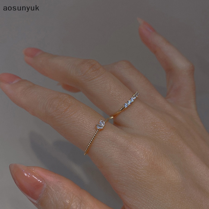 Aosunyuk Nhẫn Đính Đá Hình Trái Tim Dễ Thương Có Thể Điều Chỉnh Cho Nữ