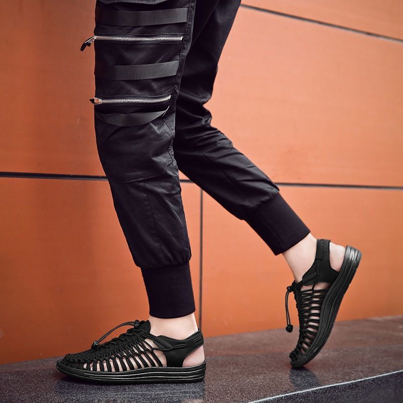 Giày Sandal Đi Biển Mùa Hè 2023 Dệt Tay Phong Cách roman Cho Nam