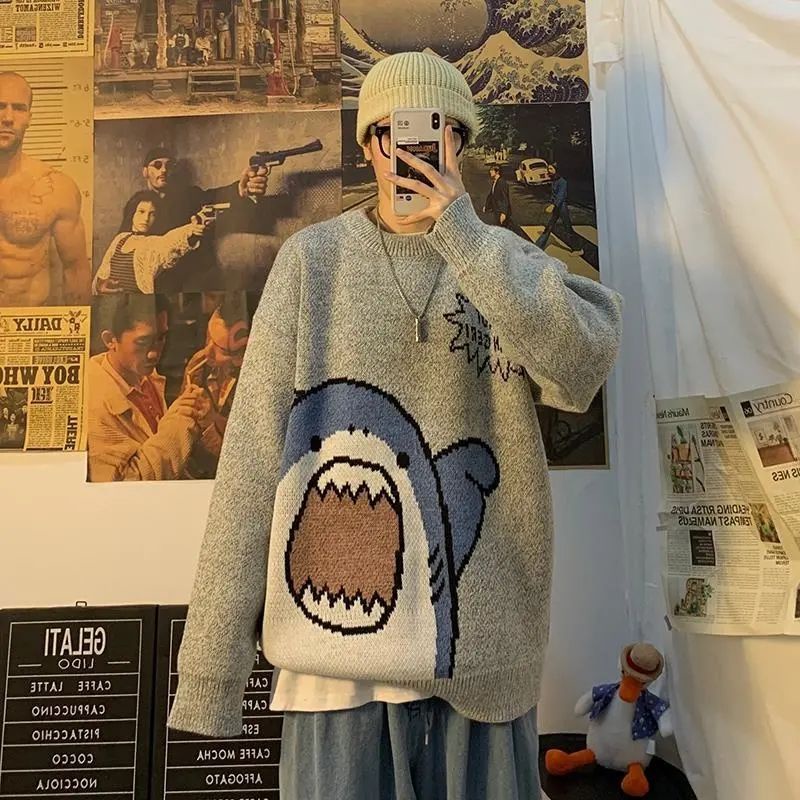 Áo sweater Dày Dặn Cổ Tròn Dáng Rộng In Hình Phong Cách Hàn Quốc Thời Trang Thu Đông Cho Nam
