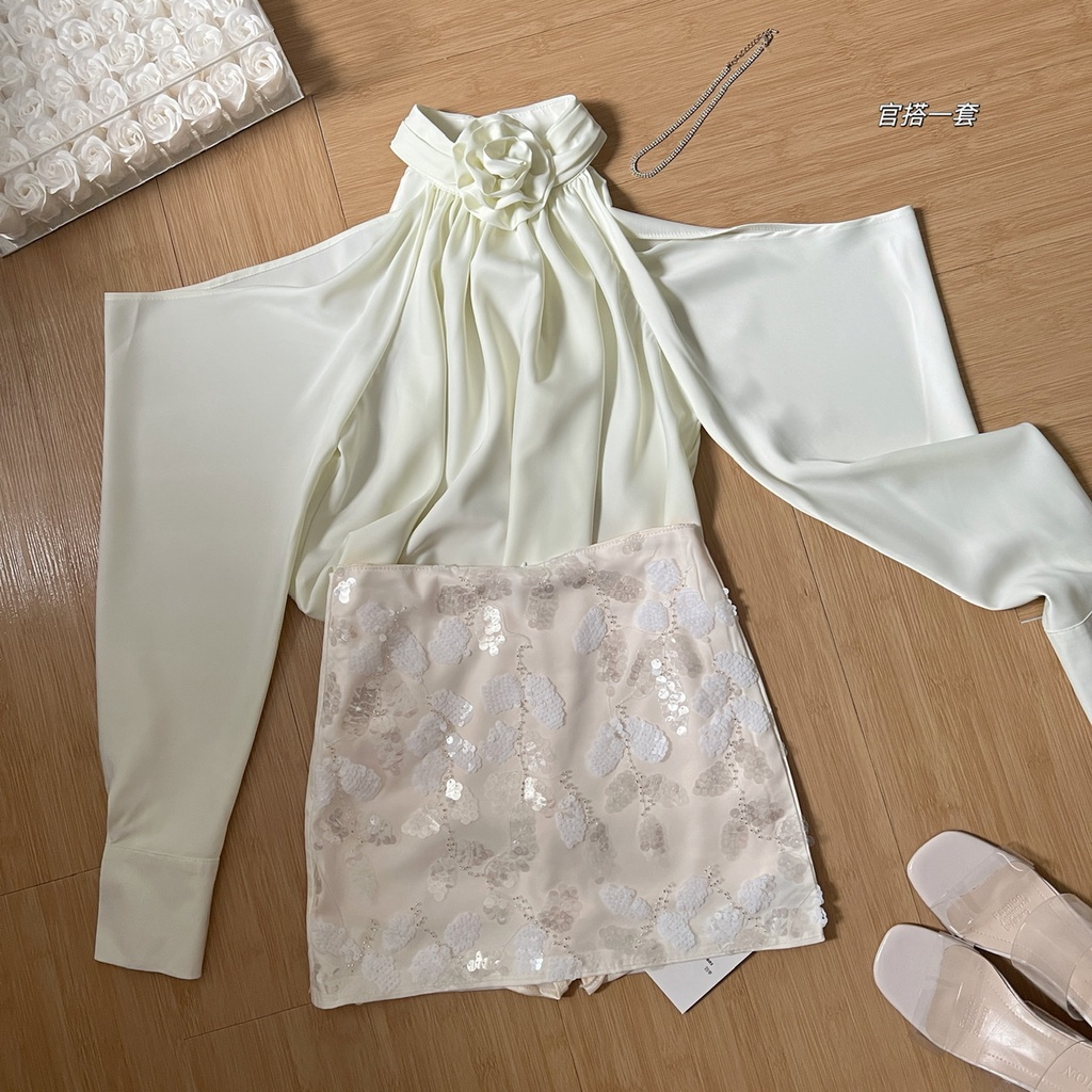 Bộ Áo satin Đính Kim Sa + Chân Váy Ngắn Thời Trang Cho Nữ 8649