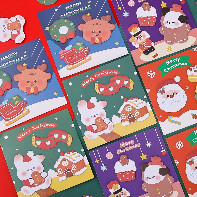 Hoạt Hình Giấy Dán Ghi Chú Tự Dính Họa Tiết Giáng Sinh / Ông Già Noel & Cây Thông Điệp / Người Tuyết Dễ Thương