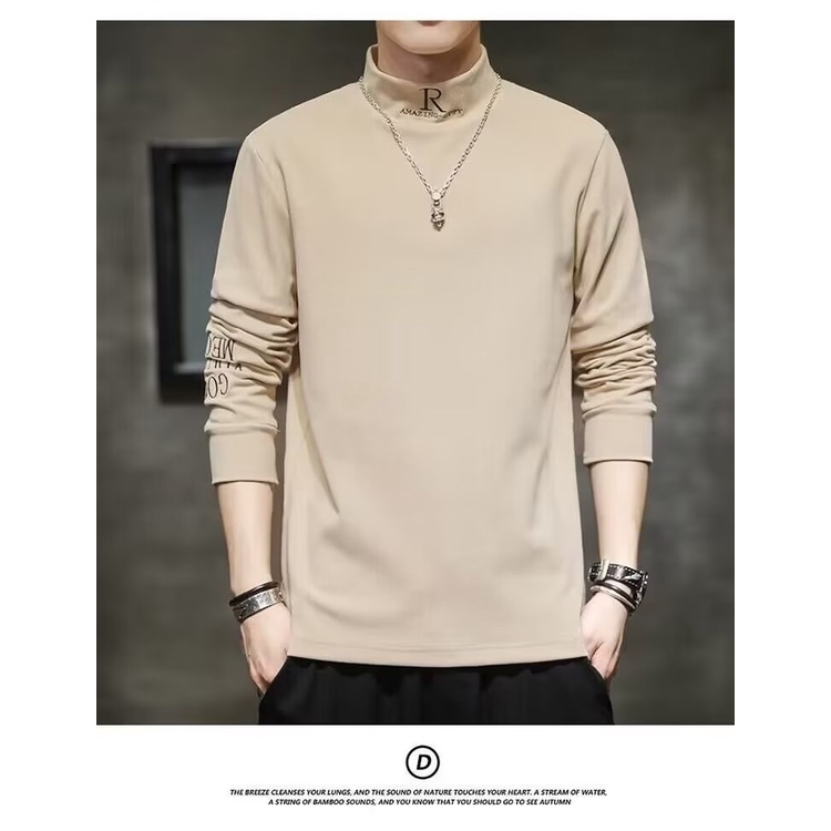 Áo Thun Tay Dài Cổ Lọ Dáng Rộng Thời Trang Xuân Thu 2023 Cho Nam