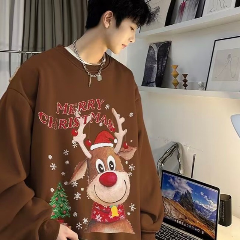 Áo sweater noel Dệt Kim Dày Dáng Rộng In Họa Tiết Giáng Sinh Cho Cặp Đôi