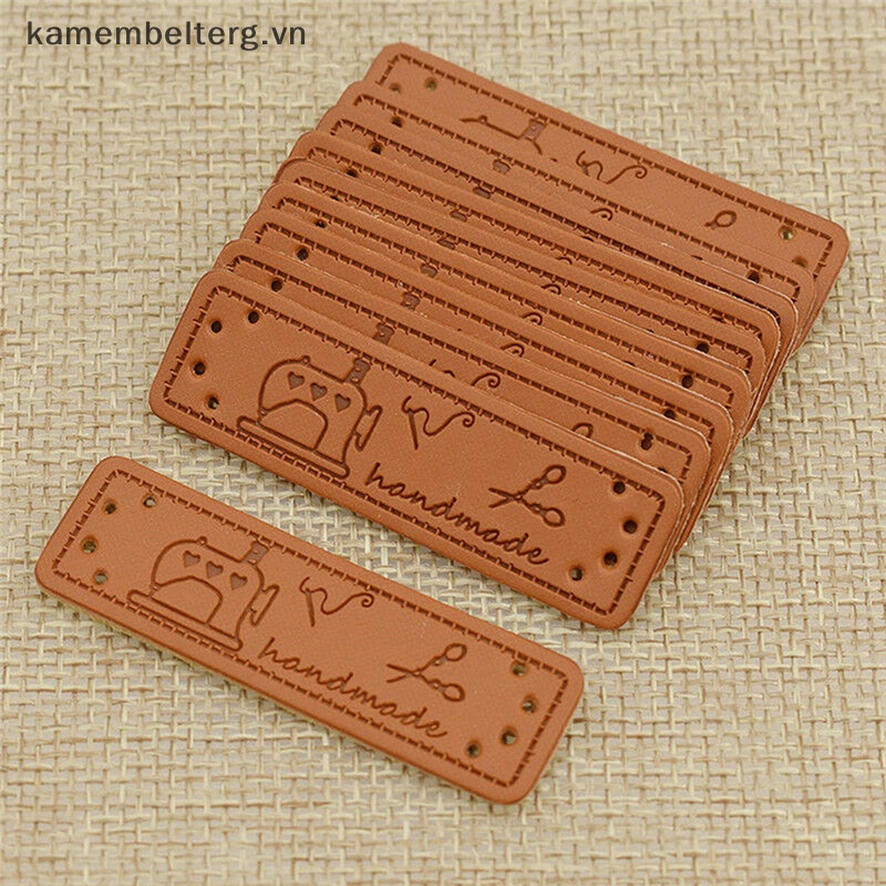 Bộ 50 Thẻ Tag Da pu Hình Trái Tim Màu Nâu In Chữ made with heart handmade diy vn