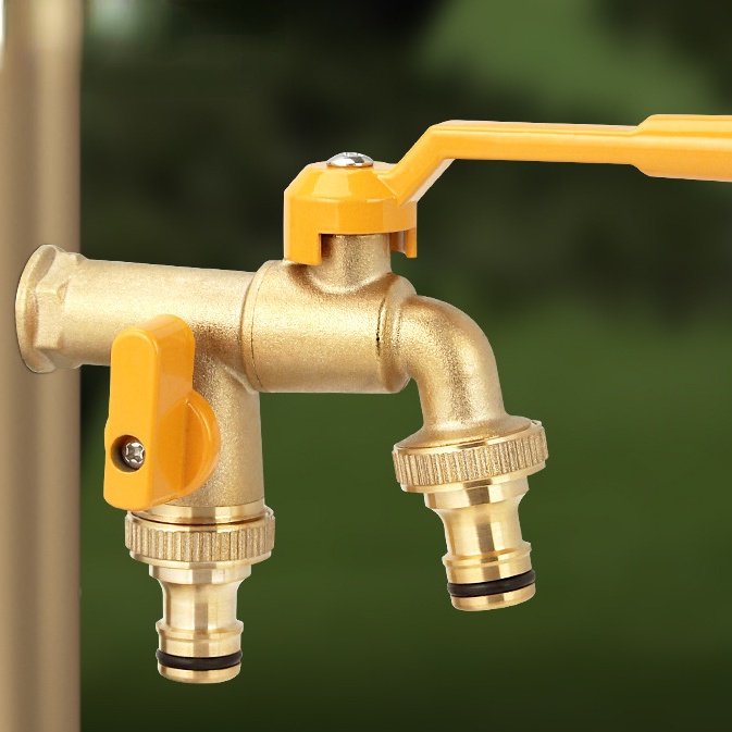 Vòi Nước 1 Đầu Vào 2 Đầu Ra Bằng Đồng Thau Cho Vườn Nhà