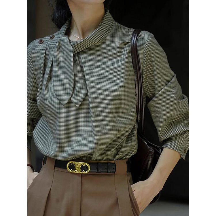 Áo Sơ Mi Họa Tiết Kẻ Sọc Phong Cách Phương Tây Thời Trang Xuân Thu Cho Nữ