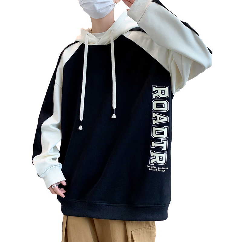 Đen Áo Hoodie Dáng Rộng In Họa Tiết Cá Tính Theo Phong Cách Mùa Thu Dành Cho Nam