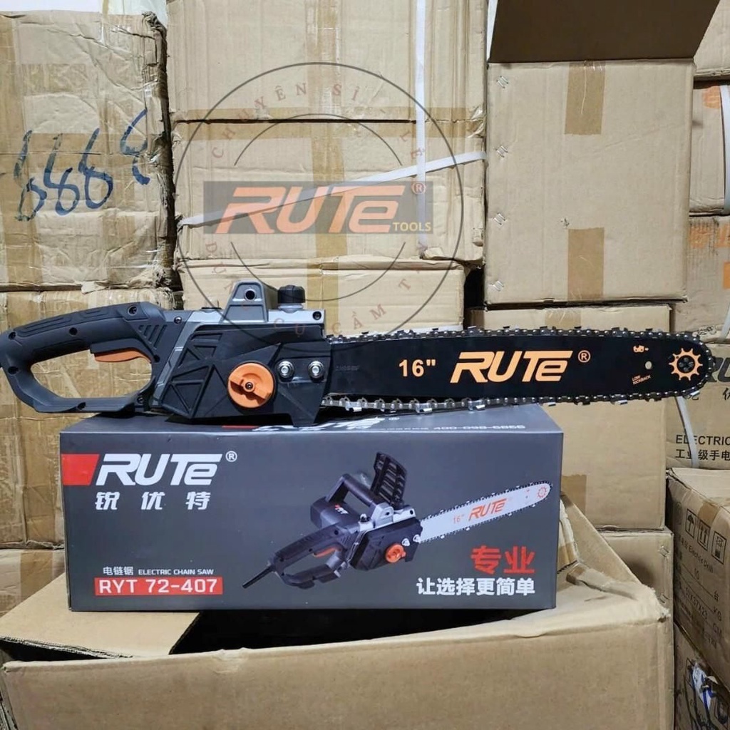 Máy cưa xích điện, cưa gỗ cầm tay 16 inch RUTE 72407 công suất 2200W có bình tra dầu tự động