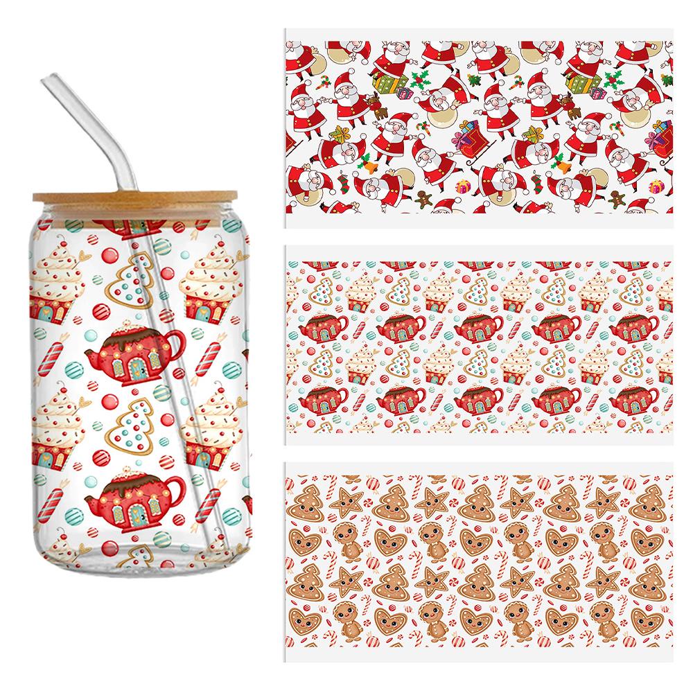 Uv dtf Nhãn Dán Giáng Sinh Màu Trong Suốt Chống Thấm Nước Hình Gừng Bí Ngô Hoạt Hình Cho Cốc 16oz r4a8