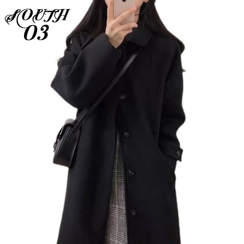 Áo Khoác Nữ Len Dày Cao Cấp Màu Đen Phong Cách Hàn Quốc Thời Trang Thu Đông 2023 Cho Nữ