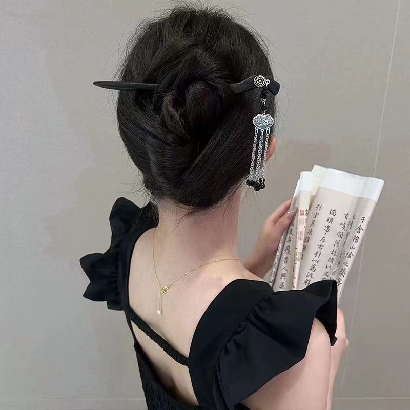Trâm Cài Tóc Bằng Gỗ Màu Đen Phong Cách retro Thời Trang Mùa Thu Dành Cho Nữ