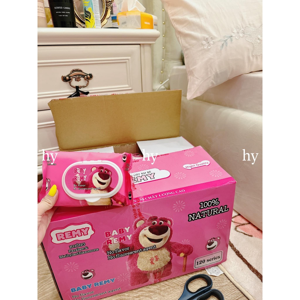 1 GÓI Khăn Ướt Gấu Dâu Gấu Hồng LOTSO Dạng Rút 80 Tờ/Gói