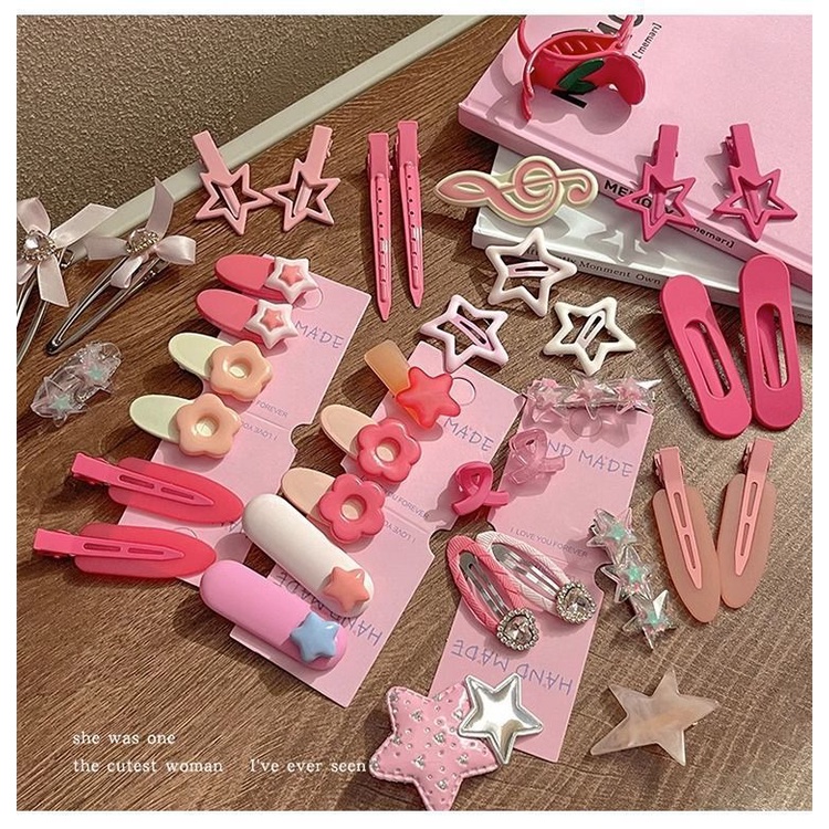 Set 7 Kẹp Tóc Hình Ngôi Sao Màu Hồng Ngọt Ngào Cho Bé Gái Kẹp Tóc Phối Tua Rua Thời Trang Cho Nữ