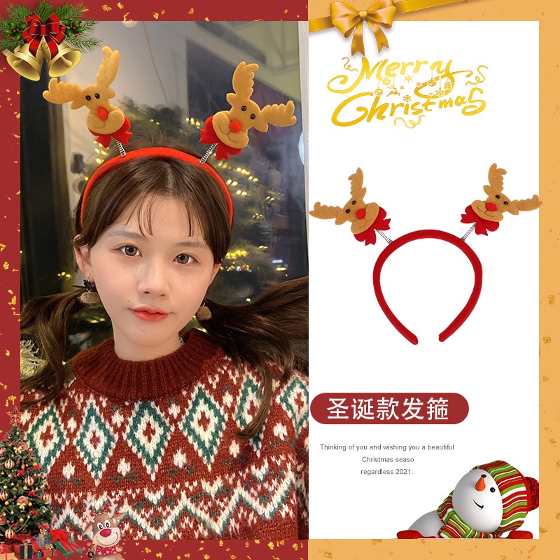 Băng Đô Cài Tóc Hình Sừng Tuần Lộc Giáng Sinh Thời Trang Cho Bé Gái