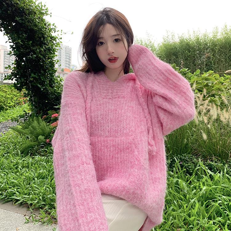 Áo Hoodie Dệt Kim Tay Dài Dáng Rộng Phong Cách Mùa Thu Mới Cho Nữ