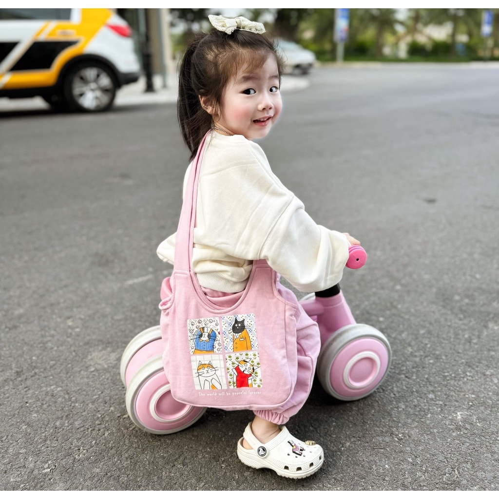 ✨MALINHKID✨BN075- Bộ nỉ trắng hồng tặng kèm túi trẻ em VNXK