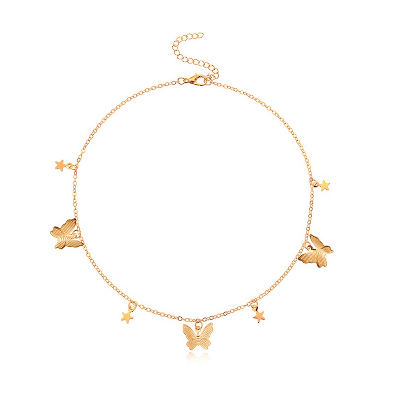 Vòng cổ Một Lớp Mặt Hình Bướm Dát Đá Đơn Giản