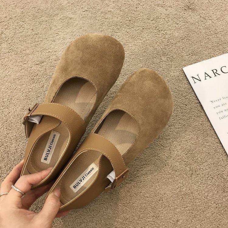 Giày Da Lộn Bít Mũi Đế Bằng Khóa Dán Thời Trang Đơn Giản Cho Nữ