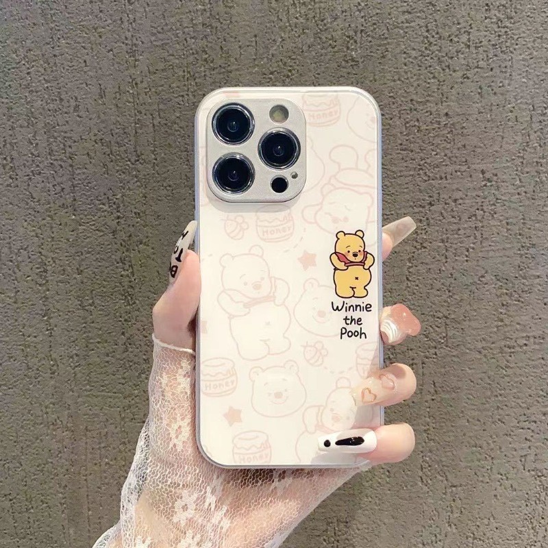 Ốp Điện Thoại Mặt Kính Hình Gấu winnie / Chó Cho iphone 15promax 14Pro 13promax 12 11 7 8plus xsmax xr