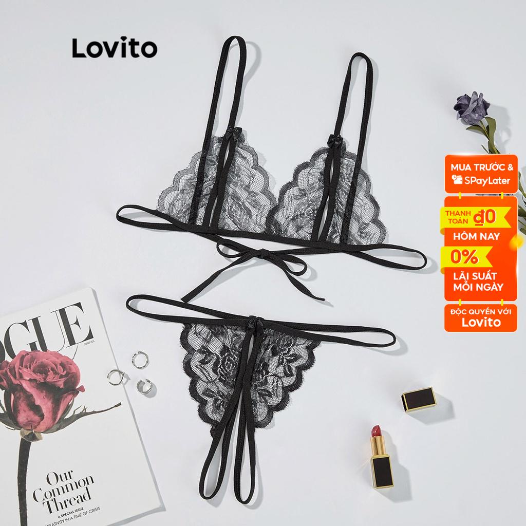 Bộ đồ lót Lovito vải ren gợi cảm L12084  lọt khe bikini m L12084 