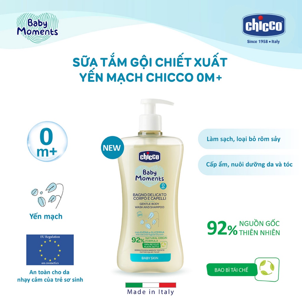 (MamanBébé chính hãng) Sữa tắm gội chiết xuất yến mạch Chicco 0M+ - Chai du lịch 50ml