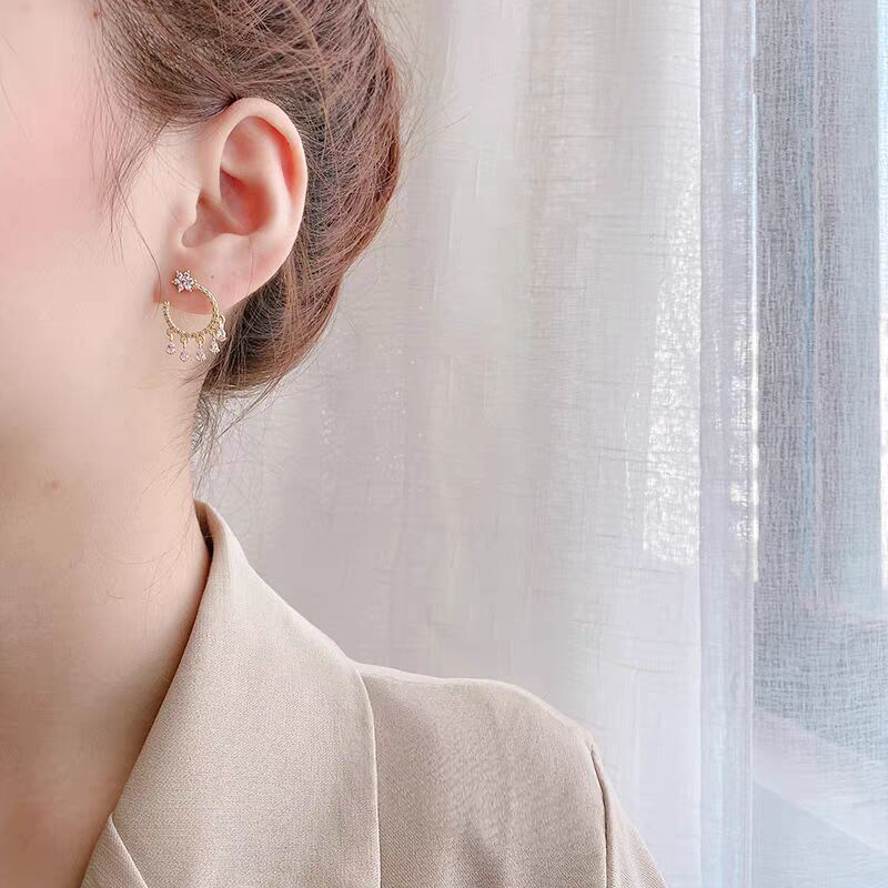 Six Bông Tai Đính Đá zircon Hình Học Nhỏ Đơn Giản Tươi Mới Cho Nữ