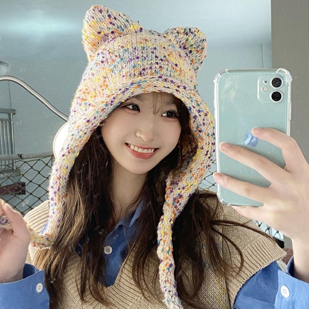 Muvako Mũ Len Trùm Tai y2k Phong Cách hip hop Nhật Bản Dễ Thương