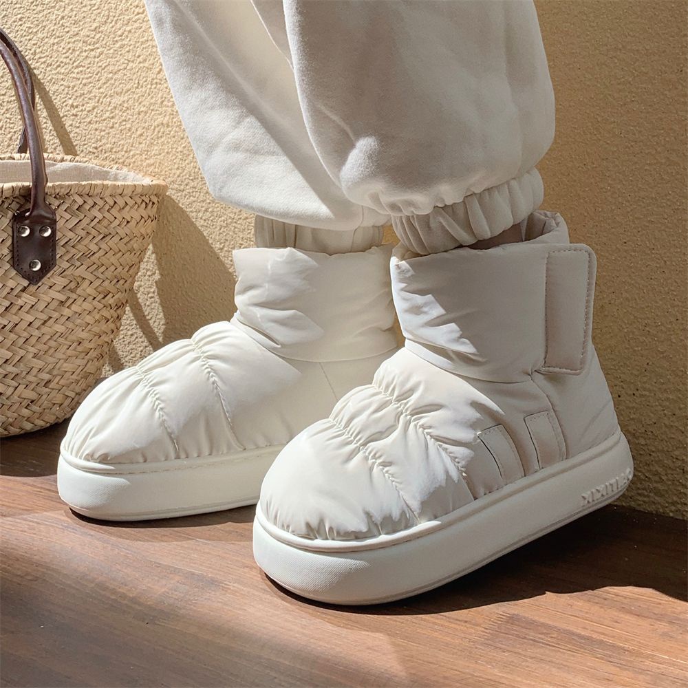 Oeteo Giày Bốt Đi Tuyết Đế Bằng Giữ Ấm Mùa Đông Có Khóa Dán Màu Bạc Cho Nam Và Nữ