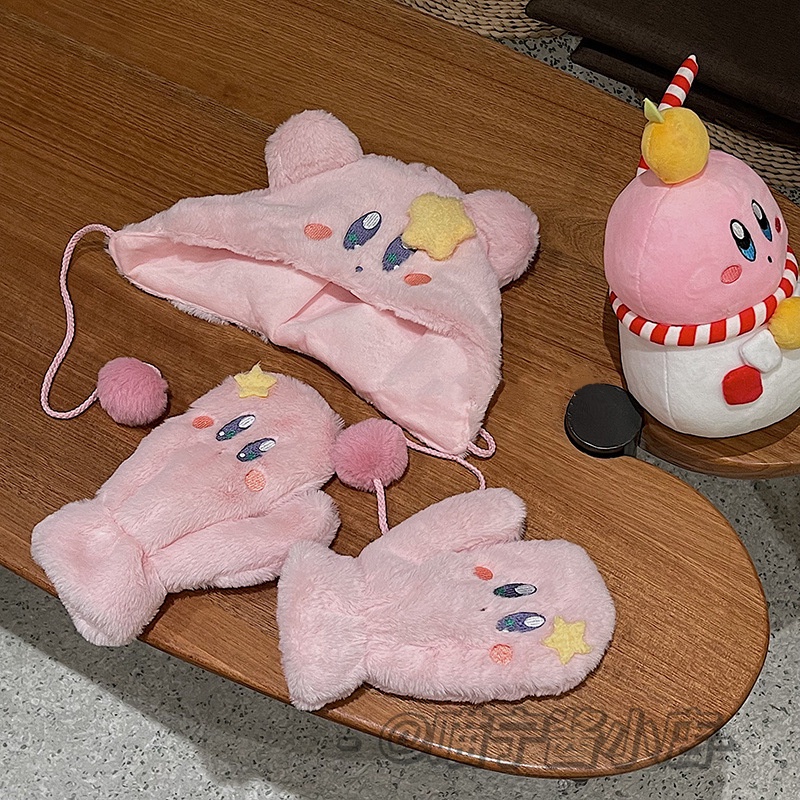 Dễ Thương Kirby Nữ Mũ Hồng Lông Ấm Găng Tay Có Mũ Khăn Quàng Cổ Sinh Viên Mềm Mại Cô Gái Tặng-top3C01