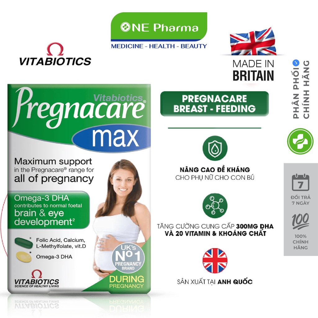 Viên uống bổ sung vitamin và khoáng chất cho phụ nữ có thai Pregnacare Max Pharmekal hộp 84 Viên