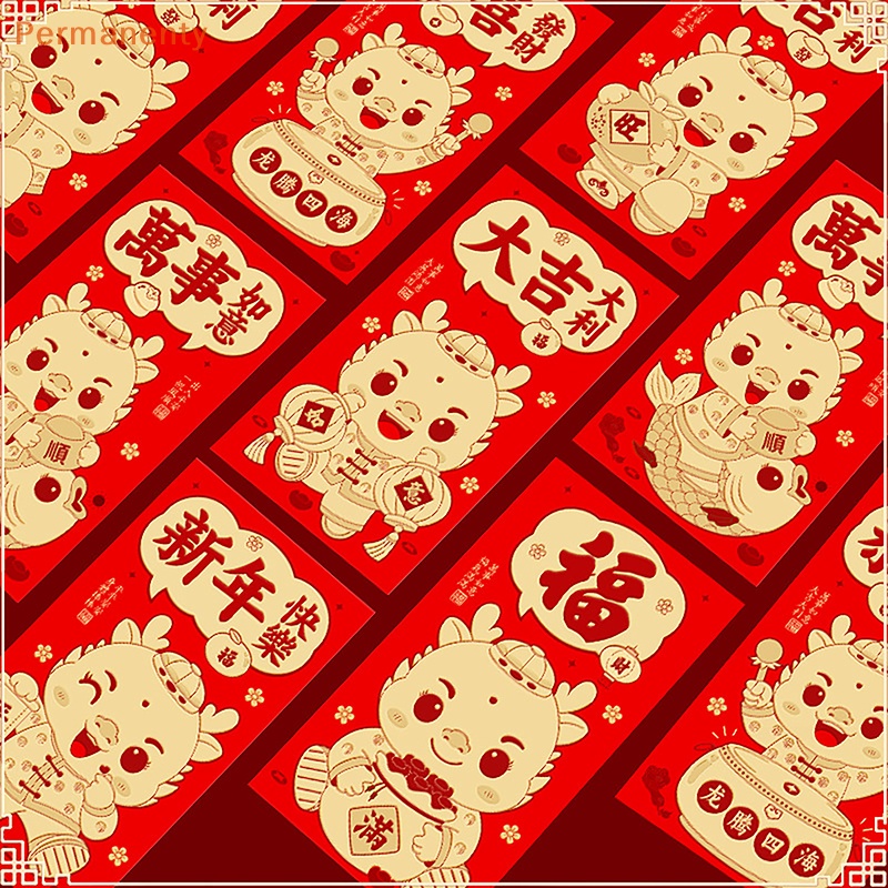 Set 6 Bao Lì Xì Đỏ Phong Cách Trung Hoa Dùng Để Trang Trí Nhà Dịp Năm Mới