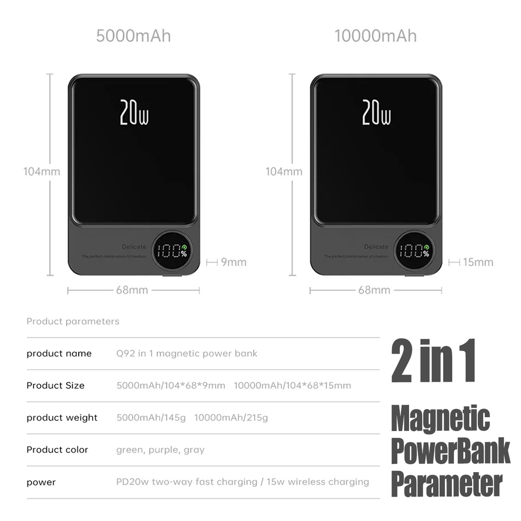 Original PD 20W Pin Sạc Dự Phòng Không Dây Delabo 10000mAh Từ Tính Cho iphone 15 14 13 12 pro max 5000mAh Power Bank