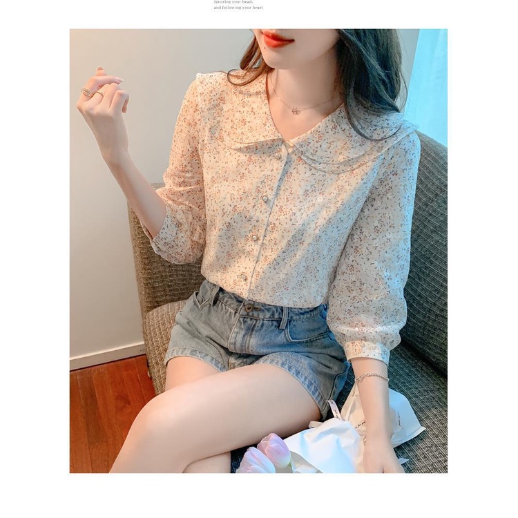 Plus Áo chiffon Nữ Tay Ngắn In Hoa Thời Trang Mùa Hè