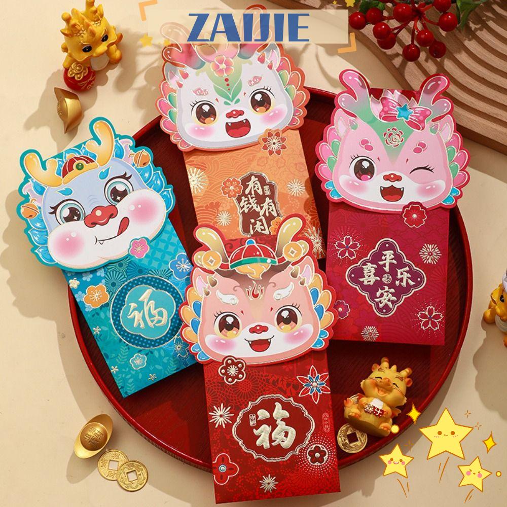 Zaijie set 24 Bao Lì Xì Đỏ Hình Rồng Dùng Trang Trí Lễ Hội Mùa Xuân