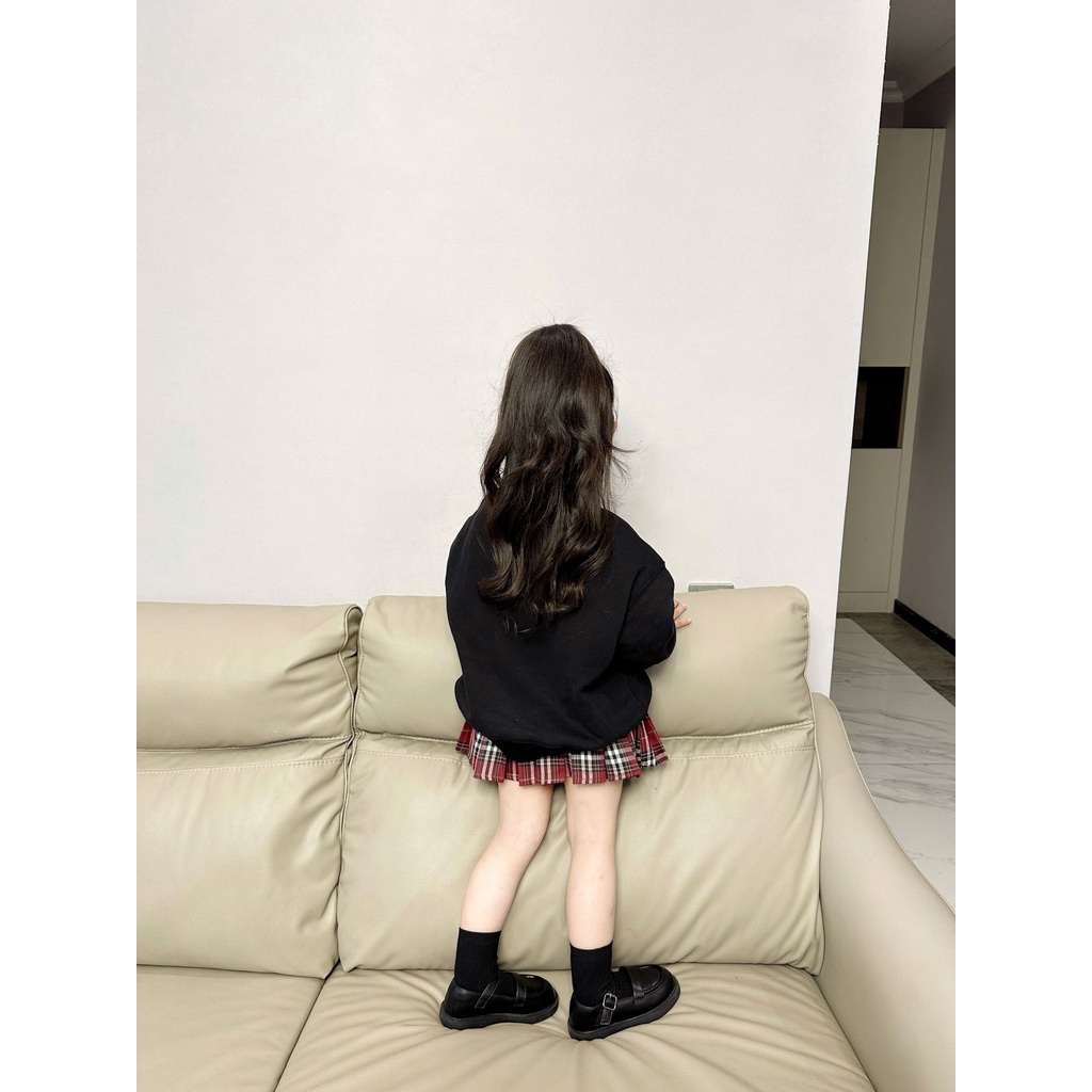 SET 3 CHI TIẾT ÁO NỈ CHỮ C, ÁO SƠ MI MIX  CHÂN VÁY KẺ THỜI TRANG SIÊU XINH CHO BÉ GÁI- HÀNG QCCC