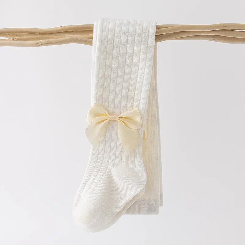 Mới Quần Tất cotton Kẻ Sọc Đính Nơ Dễ Thương Cho Bé Gái
