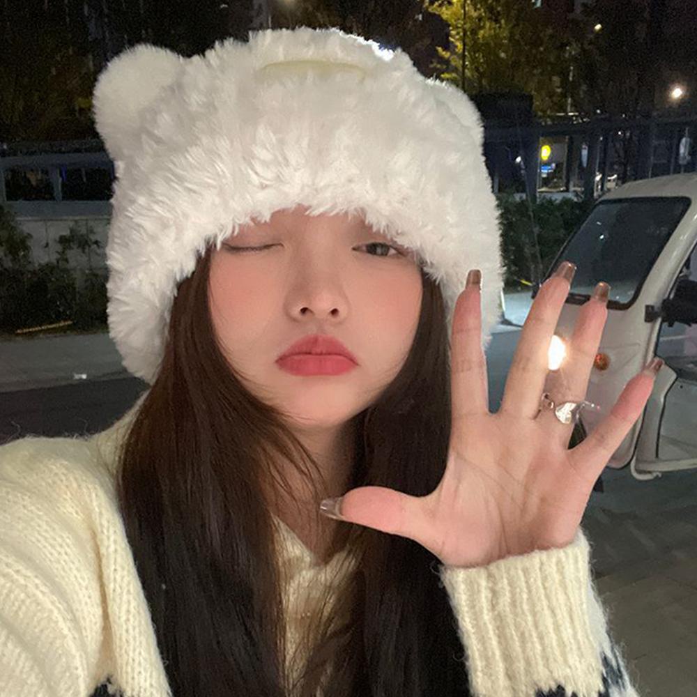 Mũ bucket Lông Giả Tai Gấu Dễ Thương Cho Nữ j2f1